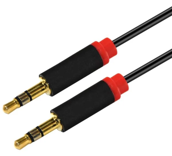 Astrotek AT-3.5MMAUX-2 2m Stereo 3.5mm Flat Cable Male to Male Black with Red Mold Astrotek AT-3.5MMAUX-2 2m Stereo 3.5mm Flat Cable Male to Male Black with Red Mold