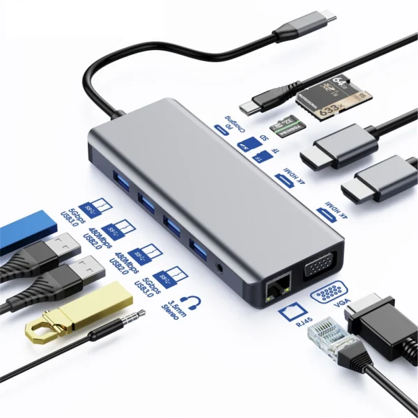 Astrotek AT-USBCDOCK12 USB-C Dock 12-in-1 Multiport Hub/Docking Station Astrotek AT-USBCDOCK12 USB-C Dock 12-in-1 Multiport Hub/Docking Station