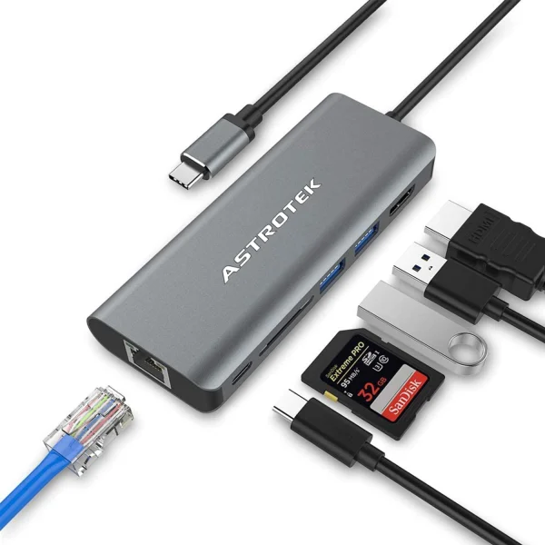 Astrotek AT-USBCDOCK6 USB-C Dock 6-in-1 Multiport Hub/Docking Station