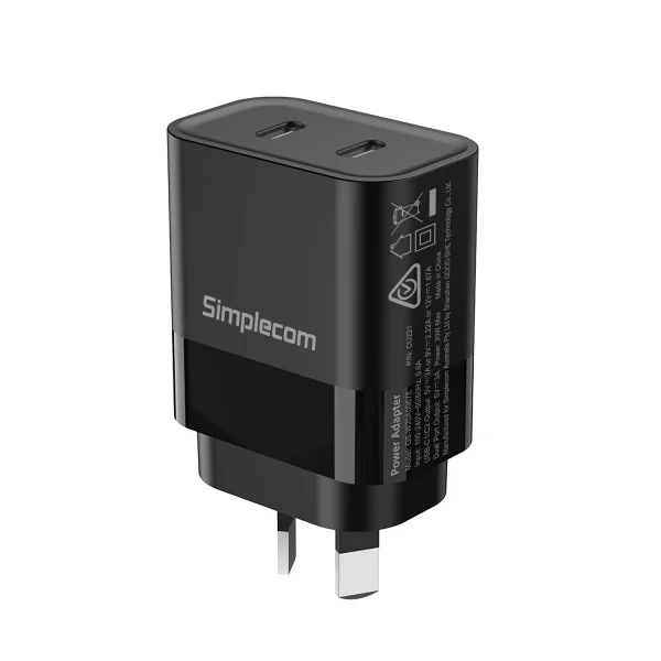 Simplecom CU221 Dual USB-C Fast Wall Charger PD 20W for Phone Tablet(LS) Simplecom CU221 Dual USB-C Fast Wall Charger PD 20W for Phone Tablet(LS)