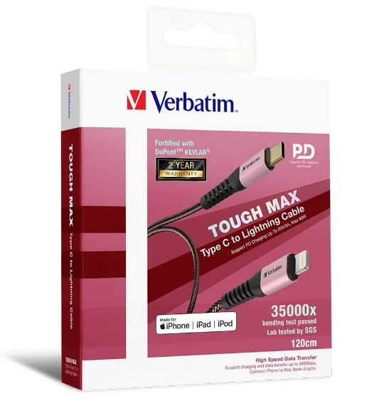 (LS)Verbatim Type C to Lightning Cable with Kevlar 120cm Rose Gold Verbatim Type C to Lightning Cable with Kevlar 120cm Rose Gold