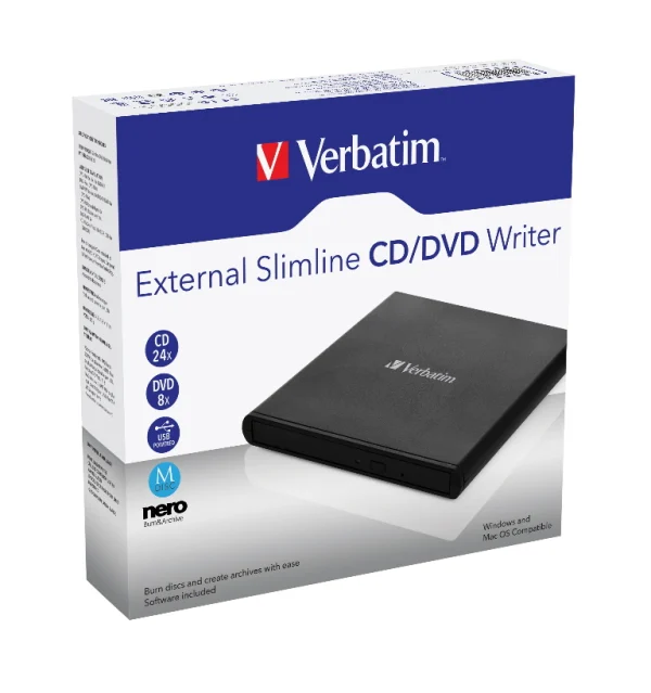 Verbatim External Slimline DVD / CD Writer, Burner, Reader, Player