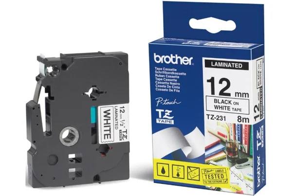 Brother TZE-231 12mm Black on White TZE Tape