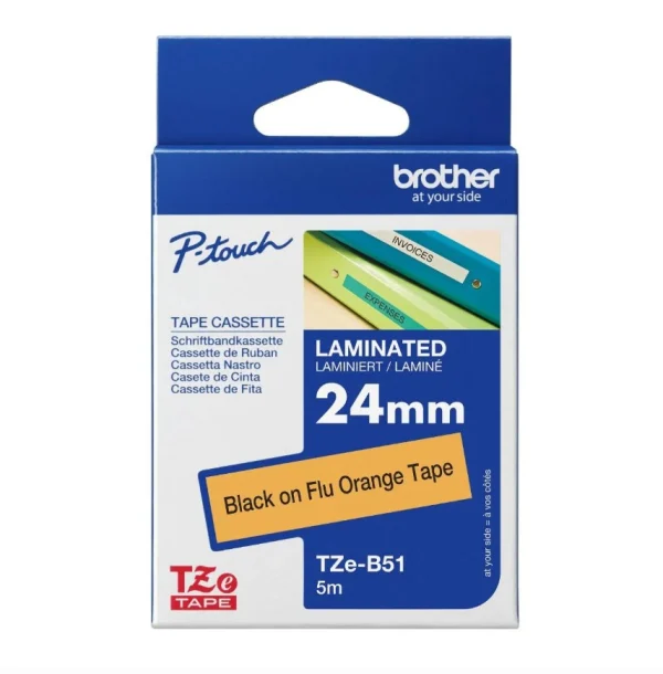 Brother TZe-B5124MM Fluoro Organge TZ Brother TZe-B51 24MM Fluoro Organge TZ