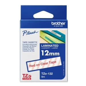 Brother TZE-132 12MM RED ON CLEAR TZE TAPE Brother TZE-132 12MM RED ON CLEAR TZE TAPE