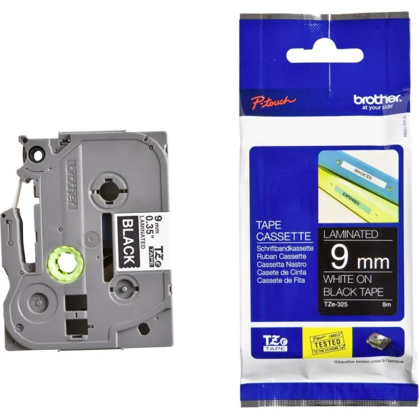 Brother TZE-3259mm White on Black TZE Tape Brother TZE-325 9mm White on Black TZE Tape