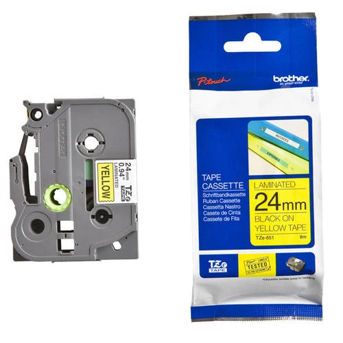 Brother TZE-65124mm Black on Yellow TZE Tape Brother TZE-651 24mm Black on Yellow TZE Tape
