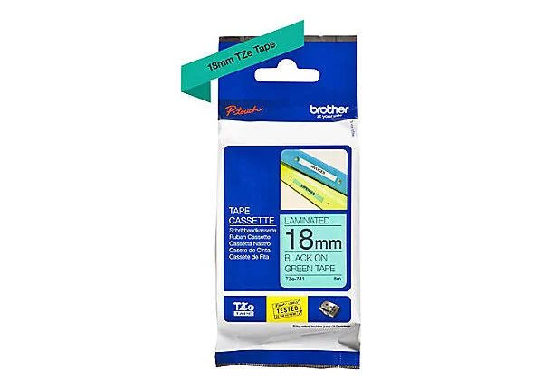 Brother TZE-74118mm Blk on Green Tape Brother TZE-741 18mm Blk on Green Tape
