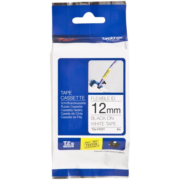 Brother TZE-FX231 12mm Black on White Flexible TZE Tape