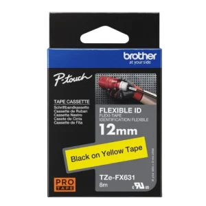 Brother TZE-FX631 12MM BLACK ON YELLOW FLEXIBLE TZE TAPE Brother TZE-FX631 12MM BLACK ON YELLOW FLEXIBLE TZE TAPE