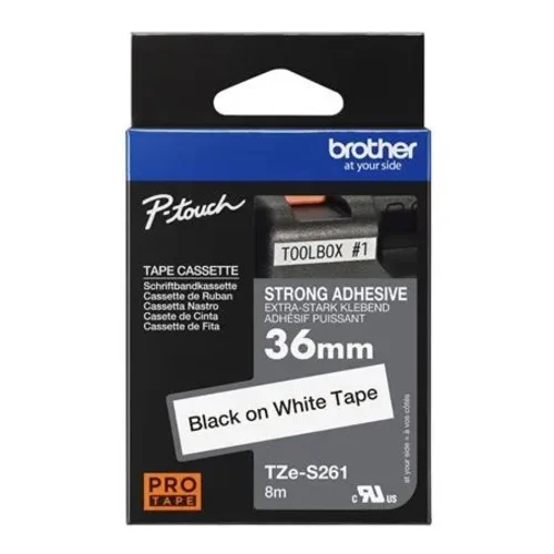 Brother TZE-S261 36MM BLACK ON WHITE STRONG ADHESIVE TZE TAPE