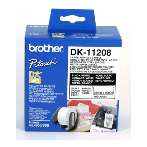 Brother DK-11208White StandardLarge Address Label 38mmX90mm,400 per roll Brother DK-11208 White StandardLarge Address Label 38mmX90mm,400 per roll