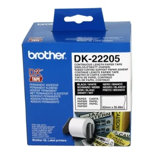 Brother DK-22205White Continuous Paper Roll 62mmX30.48m Brother DK-22205 White Continuous Paper Roll 62mmX30.48m