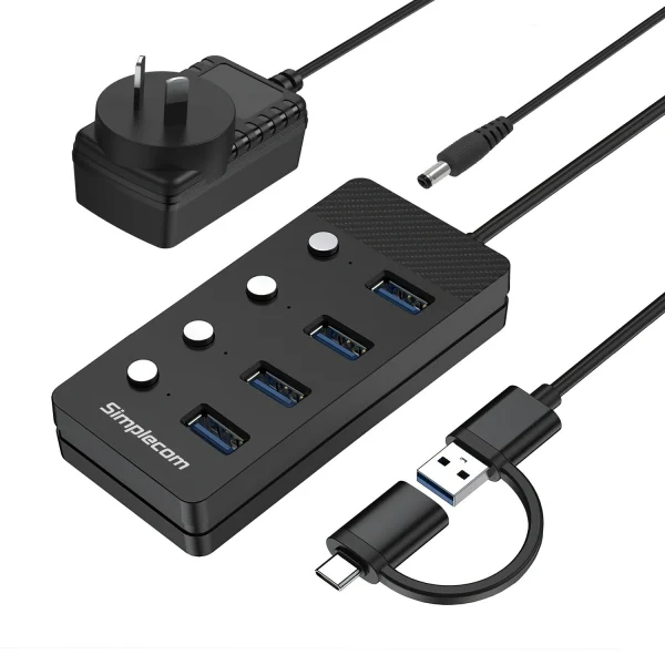 Simplecom CH345C SuperSpeed USB-A and USB-C to 4-Port USB 3.0 Hub 5Gbps Individual Switches Simplecom CH345C SuperSpeed USB-A and USB-C to 4-Port USB 3.0 Hub 5Gbps Individual Switches