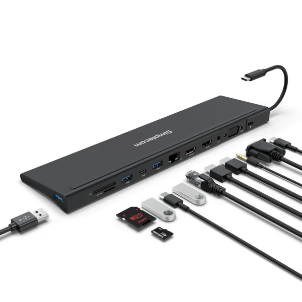 Simplecom CHN622 USB-C 12-in-1 Multiport Docking Station Laptop Stand Dual HDMI + VGA Triple Simplecom CHN622 USB-C 12-in-1 Multiport Docking Station Laptop Stand Dual HDMI + VGA Triple