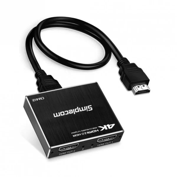 Simplecom CM412 HDMI 2.0 1×2 Splitter 1 IN 2 Out 4K@60Hz HDR10 2 Port HDMI Duplicator Simplecom CM412 HDMI 2.0 1x2 Splitter 1 IN 2 Out 4K@60Hz HDR10 2 Port HDMI Duplicator
