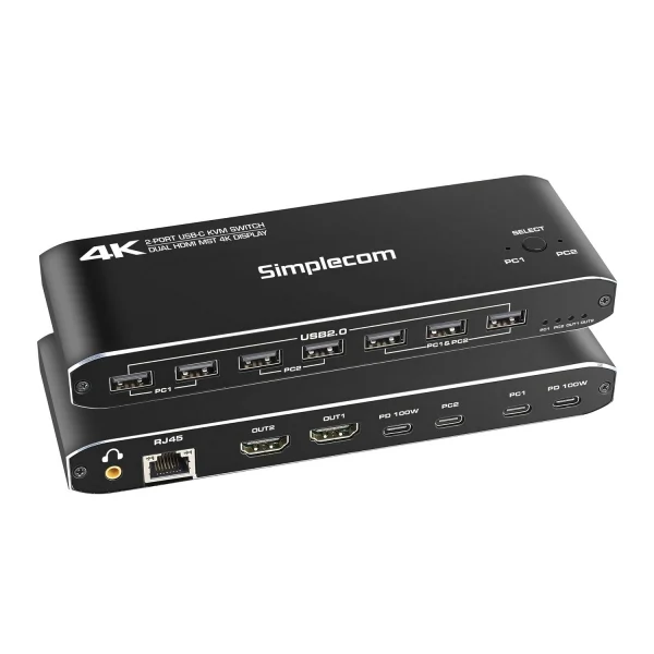 Simplecom KM590 2-Port USB-C Dual 4K HDMI Monitor KVM Switch and Docking Station Simplecom KM590 2-Port USB-C Dual 4K HDMI Monitor KVM Switch and Docking Station