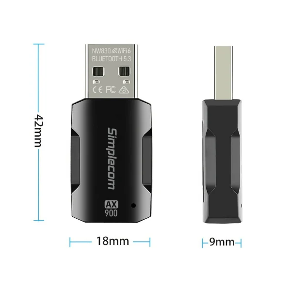Simplecom NW830 Wi-Fi 6 and Bluetooth 5.3 Combo USB Adapter Dual Band AX900 Simplecom NW830 Wi-Fi 6 and Bluetooth 5.3 Combo USB Adapter Dual Band AX900