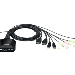 Aten CS22H-AT 2 Port USB 4K @60Hz HDMI Cable KVM Switch with Remote Port Selector