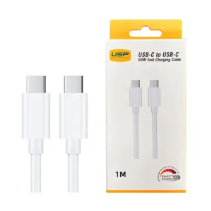 USP 60W USB-C to USB-C Mini Cable (1M) White - 3A , Fast Charge, High Performance
