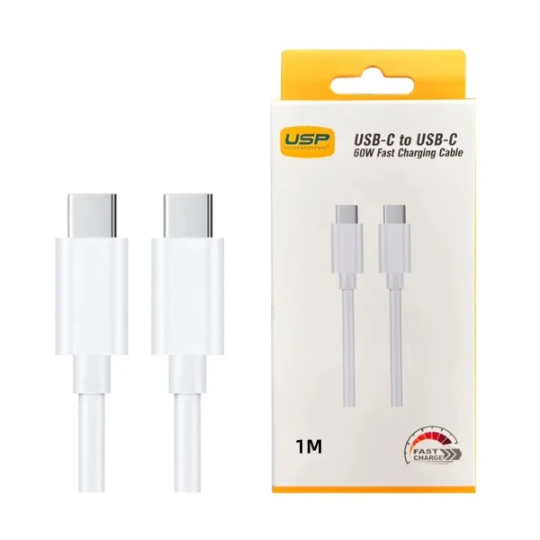 USP 60W USB-C to USB-C Mini Cable (1M) White – 3A , Fast Charge, High Performance USP 60W USB-C to USB-C Mini Cable (1M) White - 3A , Fast Charge, High Performance