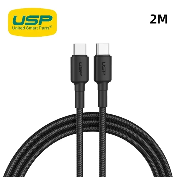 USP BoostUp Braided USB-C to USB-C Cable (2M) Black -3A/60W, Fast & Safe Charge,Samsung Galaxy USP BoostUp Braided USB-C to USB-C Cable (2M) Black -3A/60W
