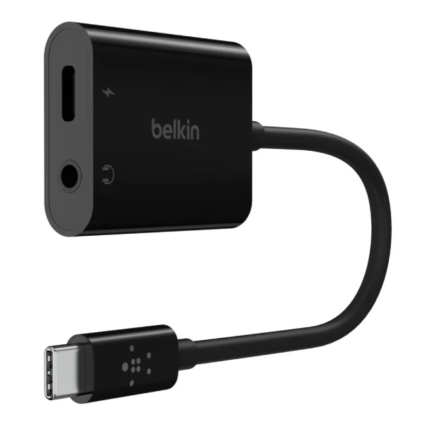 Belkin RockStar 3.5mm Audio + USB-C PD Charge Adapter – Black (NPA004btBK), 60W PD, Superior Belkin RockStar 3.5mm Audio + USB-C PD Charge Adapter - Black (NPA004btBK), 60W PD