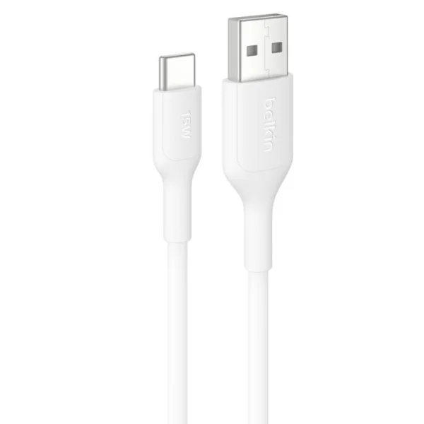 Belkin BoostCharge USB-C to USB-A Cable (1M) – White (CAB021fq1MWH), 3A/15W, 480Mbps, 300K+ Belkin BoostCharge USB-C to USB-A Cable (1M) - White (CAB021fq1MWH), 3A/15W, 480Mbps