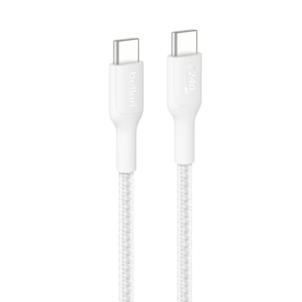 Belkin BoostCharge Pro Braided USB-C to USB-C Cable (1M) – White (CAB025fq1MWH), 5A/240W Belkin BoostCharge Pro Braided USB-C to USB-C Cable (1M) - White (CAB025fq1MWH), 5A/240W