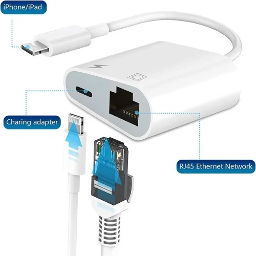 USP EPALCLightning to Ethernet + Power Adapter for iPhone/ iPad, RJ45 LAN + Charging, Fast USP EPALC Lightning to Ethernet + Power Adapter for iPhone/ iPad, RJ45 LAN + Charging