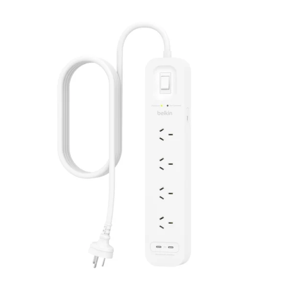 Belkin SurgePlus 4-Outlet Surge Protector With Dual USB-C Port(30W) -White(SRB005AU2M),Heavy