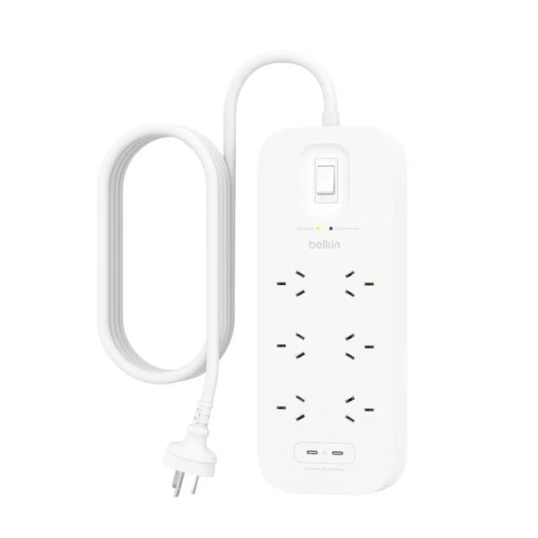 Belkin SurgePro 6-Outlet Surge Protector With Dual USB-C (30W) – White(SRB006AU2M) Belkin SurgePro 6-Outlet Surge Protector With Dual USB-C (30W) - White(SRB006AU2M)
