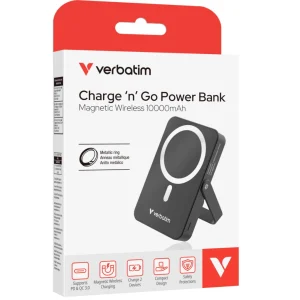Verbatim Power Bank Magnetic Wireless 10,000mAh with Stand – Black Verbatim Power Bank Magnetic Wireless 10,000mAh with Stand - Black