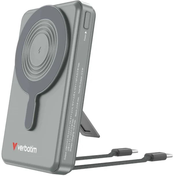 Verbatim Charge ’n’ Go 10,000mAh MagSafe-compatible Power Bank. 2 embedded USB-C cables