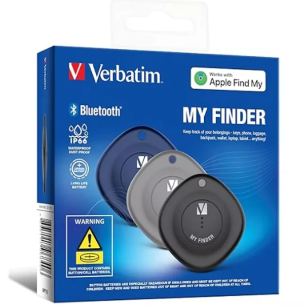 Verbatim 66929 Bluetooth Tracker My Finder Triple Pack - Black, Navy, Grey, IP66, IOS Iphone