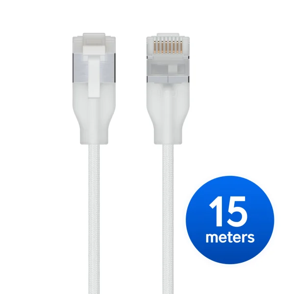 Ubiquiti UniFi Premium Patch Cable, 15M, White, Ultra-thin Braided Patch Cable