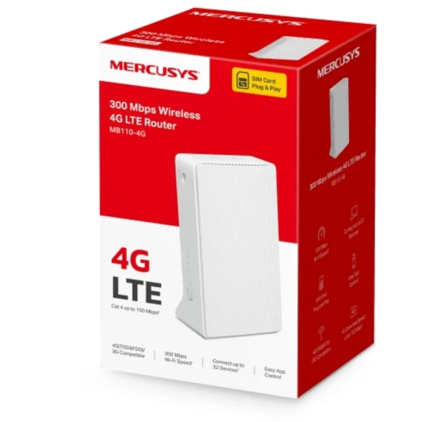 TP-LINK MB110-4G Mercusys N300 N 4G LTE Router, Wireless, 4G network, Cat 4 up to 150 Mbps