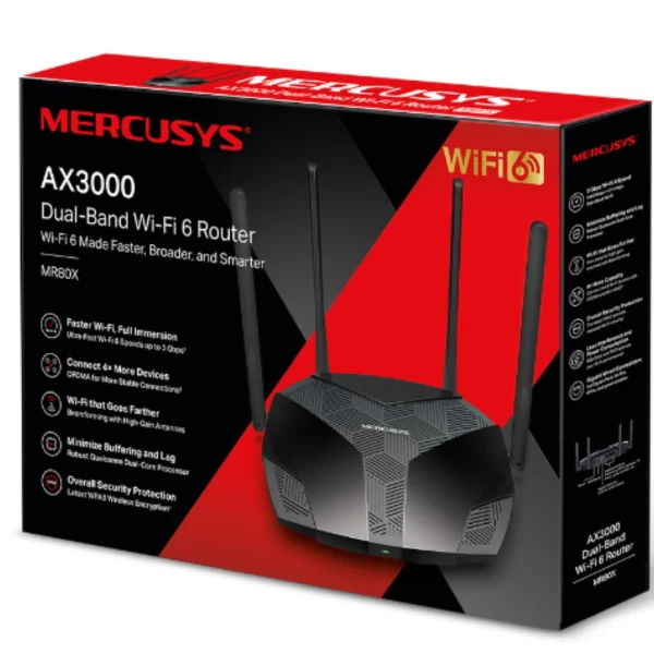 TP-LINK Mercusys MR80X AX3000 Dual-Band Wi-Fi 6 Router, Up to 3 Gbps ,MU-MIMO, OFDMA,WPA3