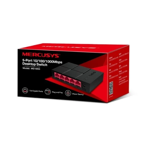 TP-LINK Mercusys MS105G 5-Port Gigabit Desktop Switch, 5x Gigabit Ports, Compact Design, Plug TP-LINK Mercusys MS105G 5-Port Gigabit Desktop Switch, 5x Gigabit Ports, Compact Design