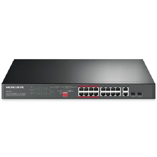 TP-LINK Mercusys MS118CP 16-Port 10/100Mbps + 2-Port Gigabit Rackmount Switch with 16-Port PoE+ TP-LINK Mercusys MS118CP 16-Port 10/100Mbps + 2-Port Gigabit Rackmount Switch with 16-Port PoE+