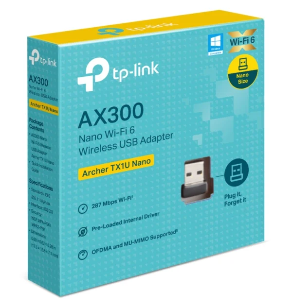 TP-Link Archer TX1U Nano AX300 Nano Wi-Fi 6 Wireless USB Adapter , 287 Mbps at 2.4 GHz