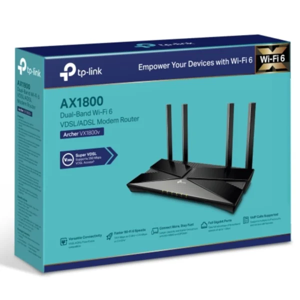 TP-Link Archer VX1800v AX1800 Dual-Band Wi-Fi 6 VDSL Modem Router With VoIP TP-Link Archer VX1800v AX1800 Dual-Band Wi-Fi 6 VDSL Modem Router With VoIP