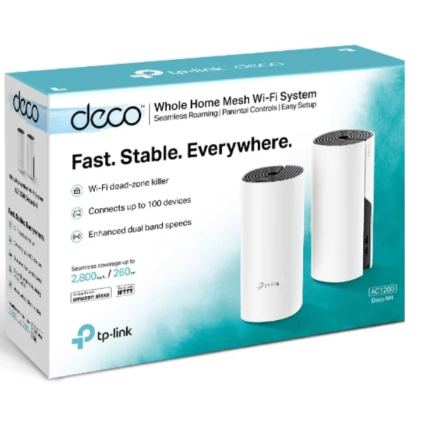 TP-Link Deco M4 (2-pack) AC1200 Whole Home Mesh Wi-Fi (2-Pack), Up to 1167 Mbps TP-Link Deco M4 (2-pack) AC1200 Whole Home Mesh Wi-Fi (2-Pack), Up to 1167 Mbps