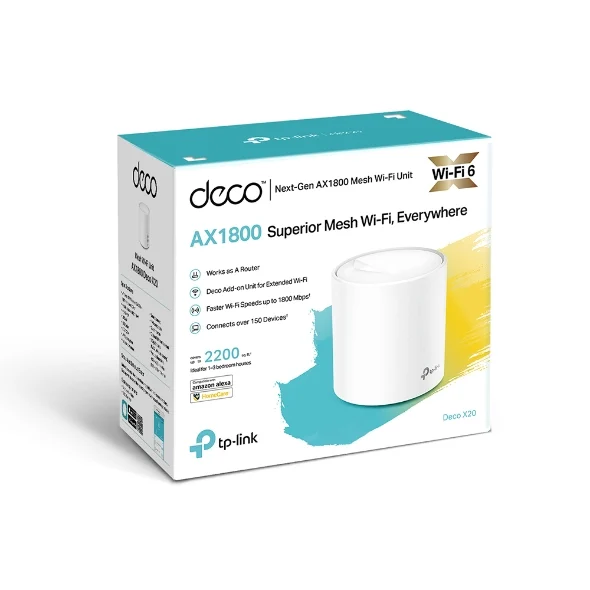 TP-Link Deco X20 (1-pack)AX1800 Whole Home Mesh Wi-Fi 6 System, Up To 200 sqm Coverage, WIFI6 TP-Link Deco X20 (1-pack)AX1800 Whole Home Mesh Wi-Fi 6 System, Up To 200 sqm Coverage, WIFI6