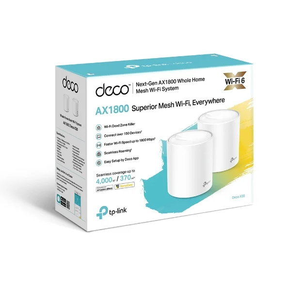 TP-Link Deco X20(2-pack) AX1800 Whole Home Mesh Wi-Fi 6 System, Up To 370 sqm Coverage, WIFI6 TP-Link Deco X20(2-pack) AX1800 Whole Home Mesh Wi-Fi 6 System, Up To 370 sqm Coverage, WIFI6