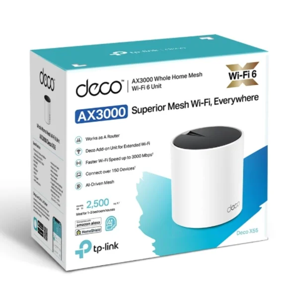 TP-Link Deco X55(1-pack) AX3000 Whole Home Mesh WiFi 6 Router, Dual-Band with Smart Antennas