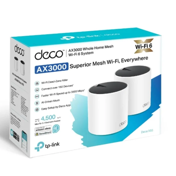 TP-Link Deco X55(2-pack) AX3000 Whole Home Mesh WiFi 6 Router, Dual-Band with Smart Antennas TP-Link Deco X55(2-pack) AX3000 Whole Home Mesh WiFi 6 Router, Dual-Band with Smart Antennas