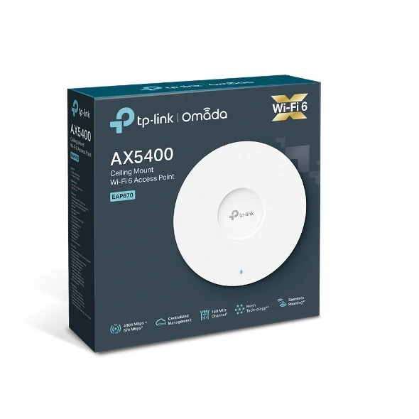TP-Link EAP670 AX5400 Ceiling Mount WiFi 6 Access Point, 574 Mbps 2.4 GHz and 4804 Mbps 5 GHz