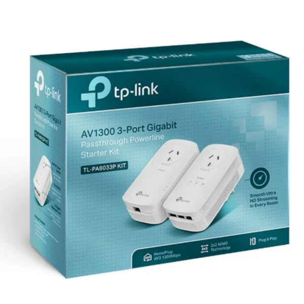 TP-Link TL-PA8033P KIT AV1300 Passthrough Powerline KIT, Qualcomm, 3 Gigabit Ports