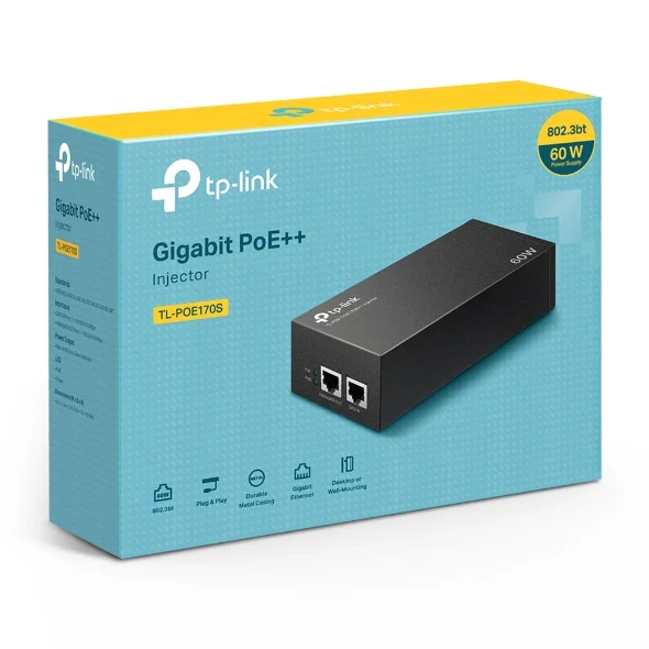 TP-Link TL-POE170S Omada PoE++ Injector, 2 Gigabit Ports, 802.3af/at/bt TP-Link TL-POE170S Omada PoE++ Injector, 2 Gigabit Ports, 802.3af/at/bt